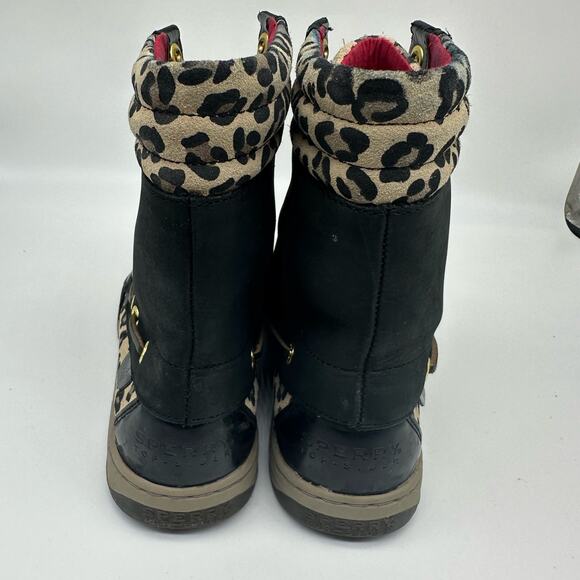 Sperry Hikerfish Leopard Print Black Leather High Top Boots Womens Size 7.5 - Picture 11 of 16